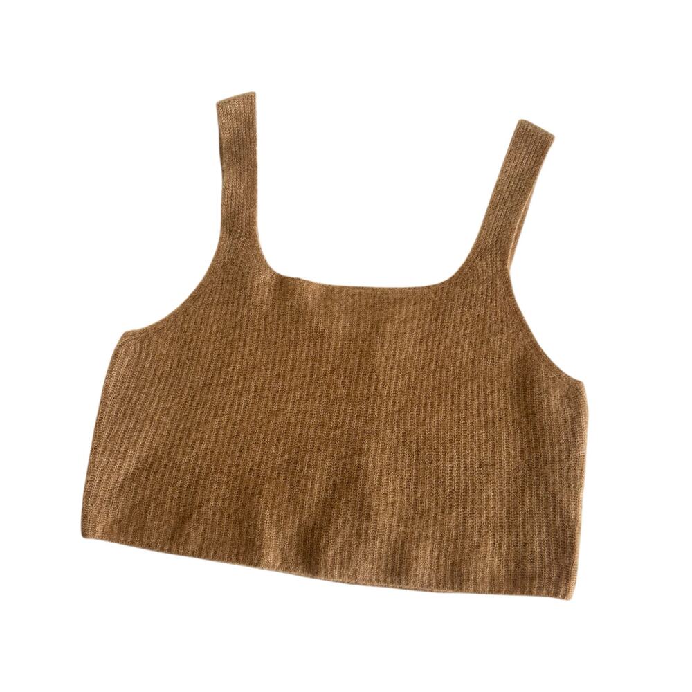 Everlane Camel Tan Knit Wool Blend Ribbed Cropped Tank Top Women's Large NWT